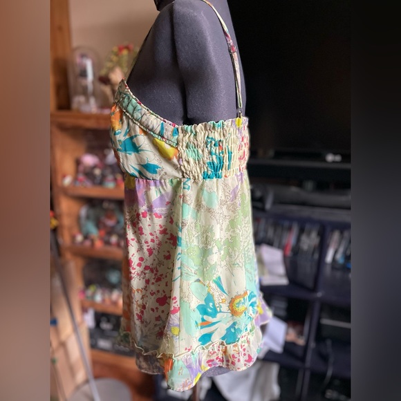 Esprit Yellow Spaghetti Strap Tank Top Flowy Flower Blouse Used - Picture 5 of 12